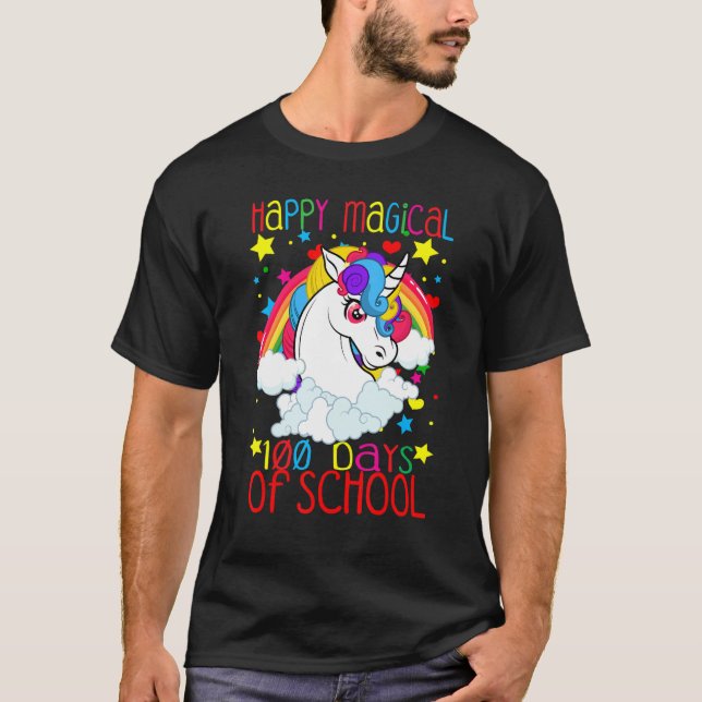 Camiseta Unicorn Rainbow 100th Days Happy Magical 100 Days  (Frente)