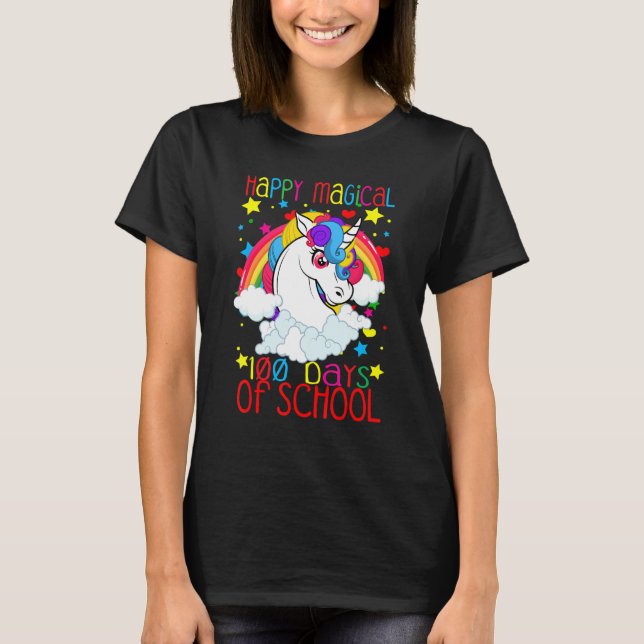 Camiseta Unicorn Rainbow 100th Days Happy Magical 100 Days  (Frente)
