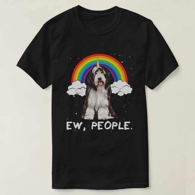 Camiseta Unicorn Rainbow Magic Bearded Collie (Frente do Design)