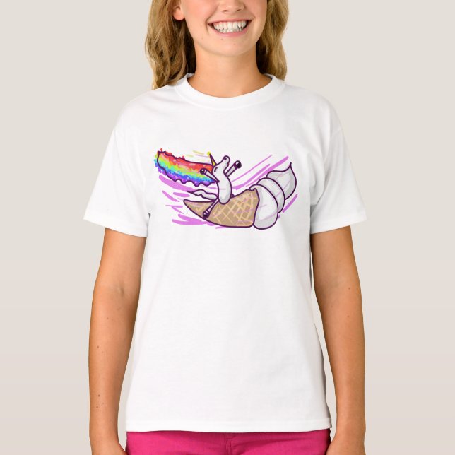 Camiseta Unicorn Rainbow Riding Ice Cream Cone (Frente)