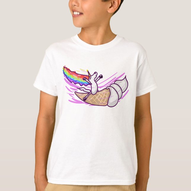 Camiseta Unicorn Rainbow Riding Ice Cream Cone (Frente)
