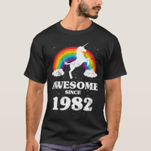 Camiseta Unicorn Rainbow Vintage 1982 Aniversário Retro Vin