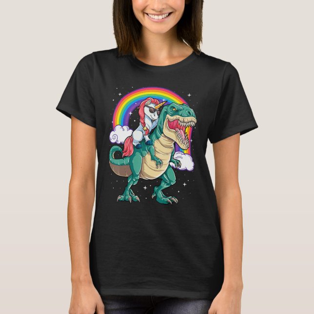 Camiseta Unicorn Riding Rex Dinosaur Boys Girls Men Women R (Frente)