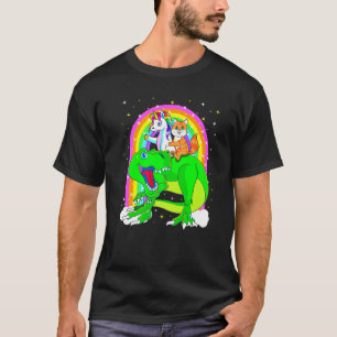 Camiseta Unicorn Riding Trex Dinossaur Cat Space Gala