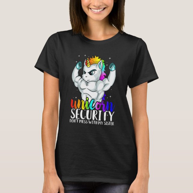 Camiseta Unicórn Security Não Mete Com Meu Irmão Irmã (Frente)
