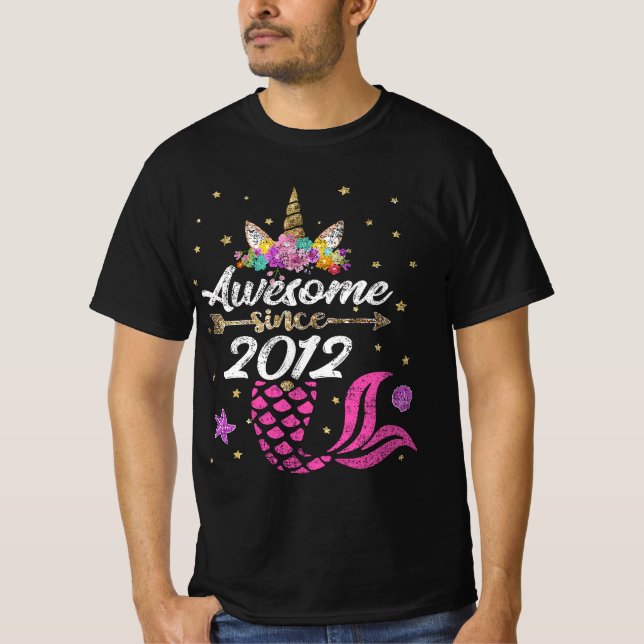 Camiseta Unicorn Sereia Birthday - Incrível Desde 2012 (Frente)