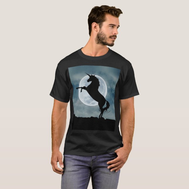 Camiseta Unicorn Silhouette Full Moon Night Sky, ZKOA (Frente Completa)
