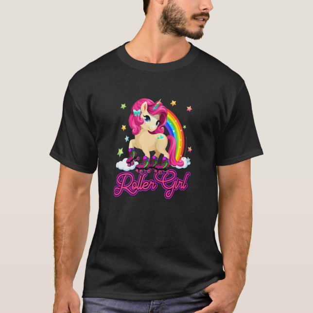 Camiseta Unicorn Skating Retro 70s 80s Roller Girl Rainbow (Frente)