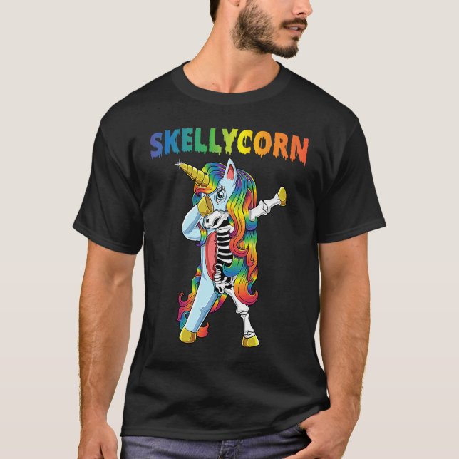 Camiseta Unicorn Skeleton  Dabbing Unicorn Cute Halloween (Frente)
