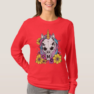 Camiseta Unicorn Skull Flowers Pastel Goth Soft Grunge Goth