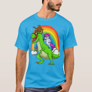 Camiseta Unicorn Sloth Riding Dinosaur T Rex Rainbow Cute