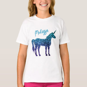 Camiseta Unicorn Sparkles aqua blue ombre Seu nome