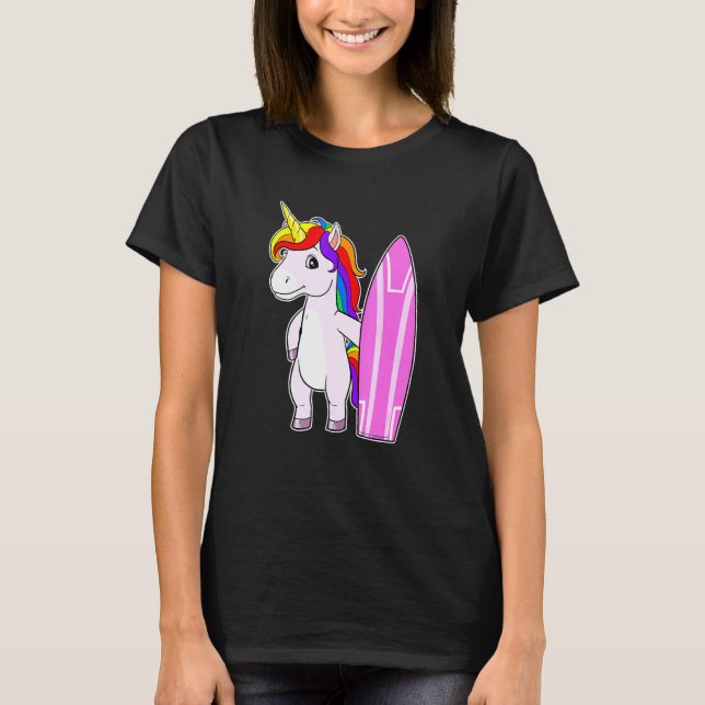 Camiseta Unicorn Surfer Surfboard Surfboard Surfboard Unico (Frente)