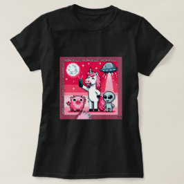 Camiseta Unicorn UFO Selfie: Terra Quadrada (Arte Pixel) #2