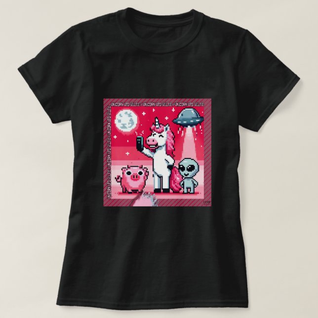 Camiseta Unicorn UFO Selfie: Terra Quadrada (Arte Pixel) #2 (Frente do Design)
