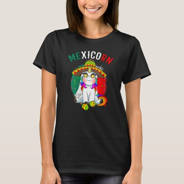 Camiseta Unicorn Vestindo Máscara Cinco De Mayo Mexicano Fe (Frente)