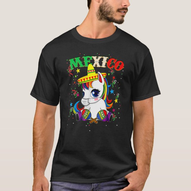 Camiseta Unicorn Vestindo Máscara Cinco De Mayo Mexicano Fe (Frente)