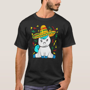 Camiseta Unicorn Vestindo Máscara Cinco De Mayo Mexicano Fe
