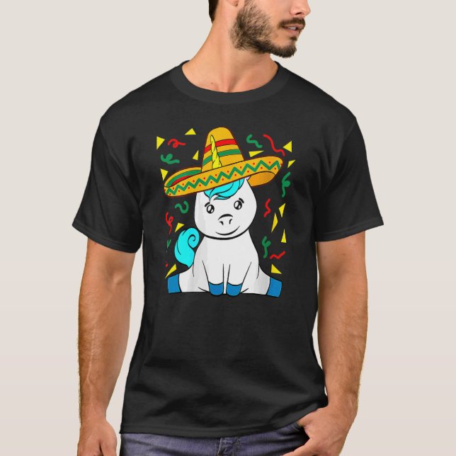 Camiseta Unicorn Vestindo Máscara Cinco De Mayo Mexicano Fe (Frente)