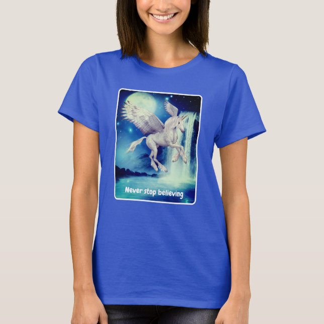 Camiseta Unicorn Waterfall Believe Inspirational (Frente)