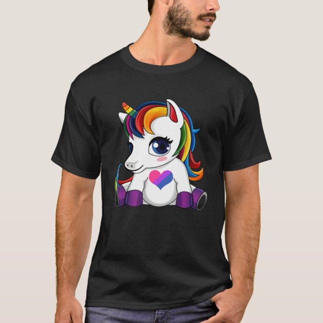 Camiseta Unicorn with Bisexual Flag Heart  Bisexual Flag (Frente)