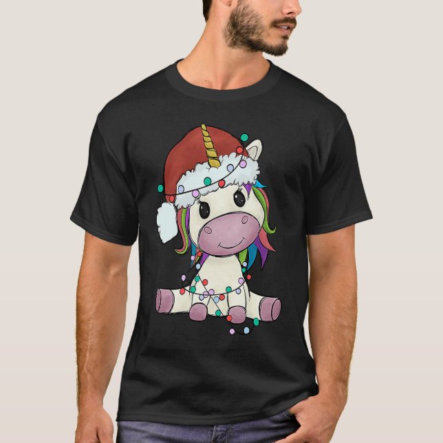 Camiseta Unicorn with Christmas hat unicorn girl (Frente)