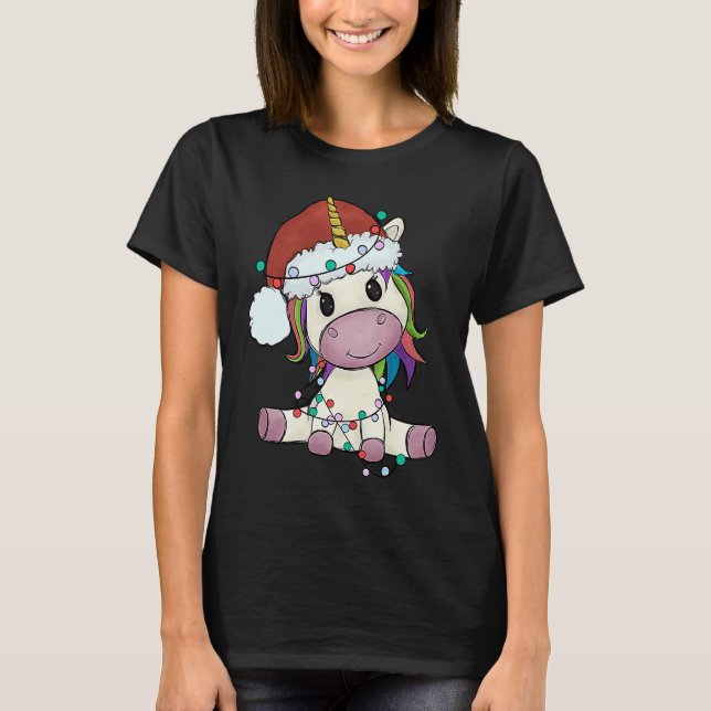 Camiseta Unicorn with Christmas hat unicorn girl (Frente)