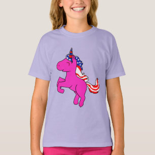 Camiseta Unicorn Yseta Pink Patriótico EUA Flag Mane Art