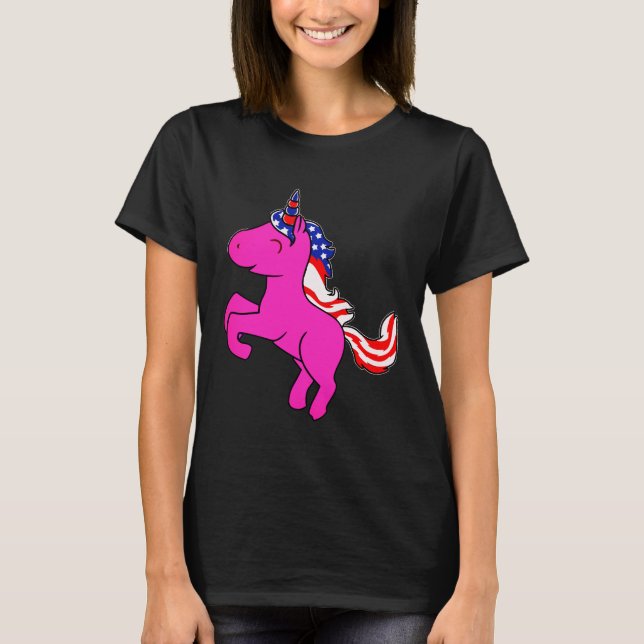 Camiseta Unicorn Yseta Rosa Patriótica EUA Sinalizador Mane (Frente)