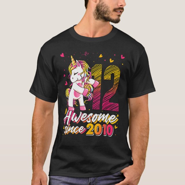 Camiseta Unicórnio 12 de Aniversário Com 12 Anos Unico (Frente)