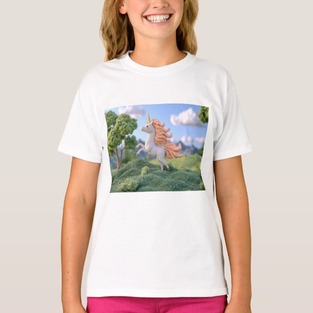 Camiseta Unicórnio 3D na montanha (Frente)
