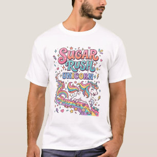 Camiseta Unicórnio Açúcar Rush Unicórnio Kawaii Mercado Art