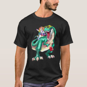 Camiseta Unicórnio Andando Dinossauro Vestindo Escola de Óc