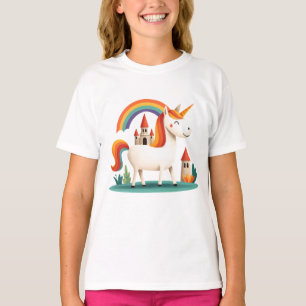 Camiseta Unicórnio Arco-íris com Castelo – Fantasia Fofa pa
