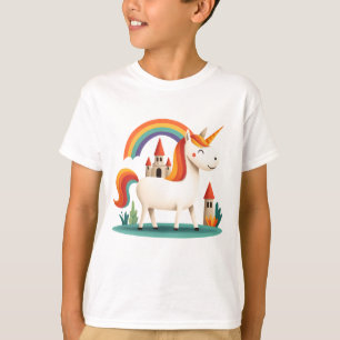 Camiseta Unicórnio Arco-íris com Castelo – Fantasia Fofa pa