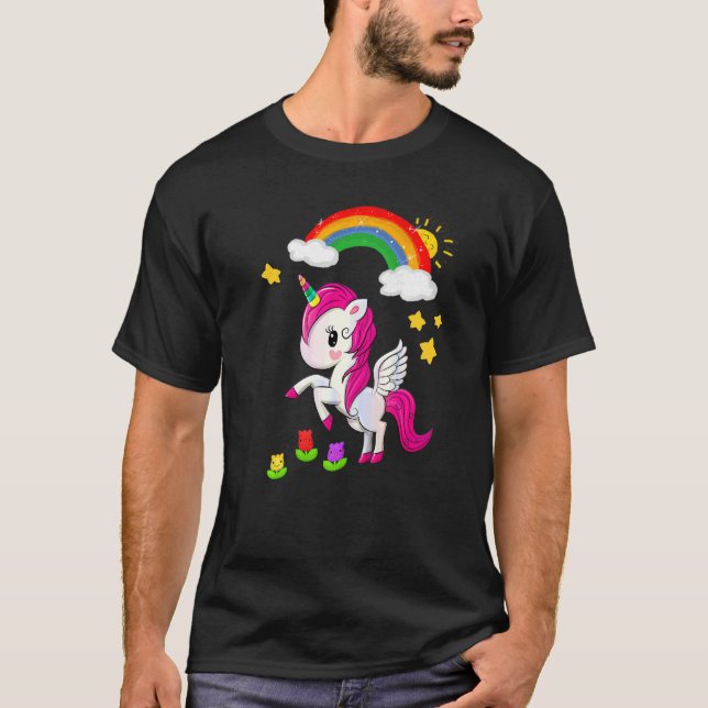 Camiseta Unicórnio Arco-Íris V2 Cute Forever Front-Back Ide (Frente)