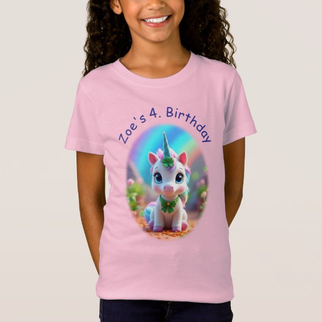 Camiseta unicórnio bebê bonito e arco-íris, aniversário de  (Frente)