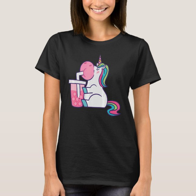 Camiseta Unicórnio Bonito Com Chá Boba Bubble (Frente)
