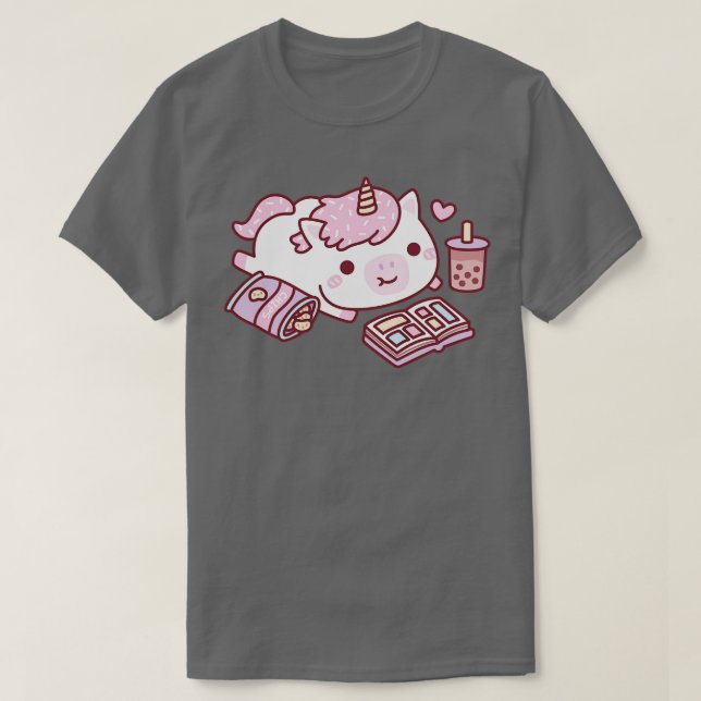Camiseta Unicórnio Bonito Com Chips E Boba Tea (Frente do Design)