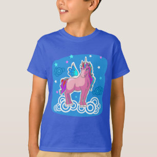 Camiseta Unicórnio bonito com ilustração de asas arco-í