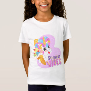 Camiseta unicórnio bonito com sorvete