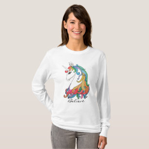 Camiseta Unicórnio bonito do arco-íris da aguarela