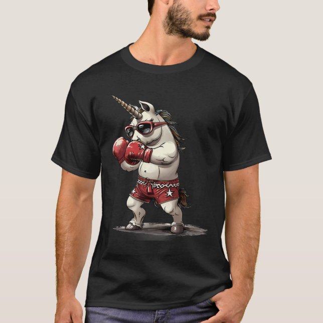Camiseta Unicórnio Boxeador Com Luvas de Boxe Kickboxing Fo (Frente)