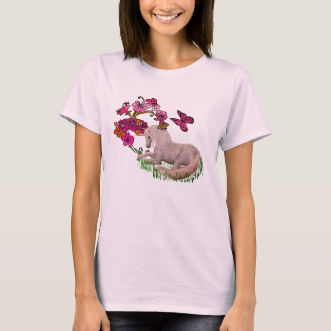 Camiseta Unicórnio Branco E Flores (Frente)