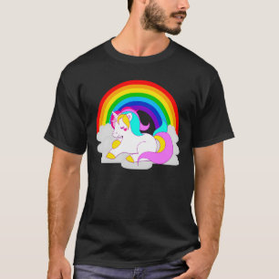 Camiseta Unicórnio Branco na Nuvem com Camisa-T do Rainbow
