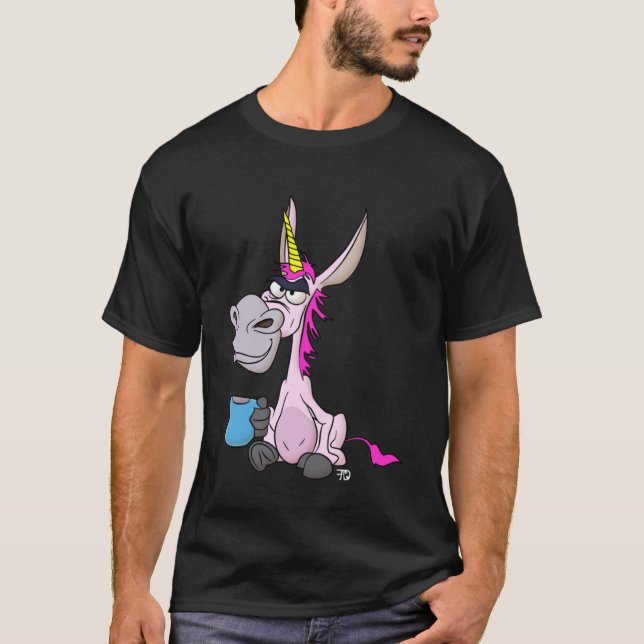 Camiseta Unicórnio Burro Engraçado Mal-Humorado Com Pullov  (Frente)