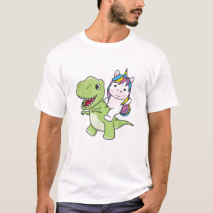 Camiseta Unicórnio Cavalga no Trex Dinossauro Fofo Com Unic