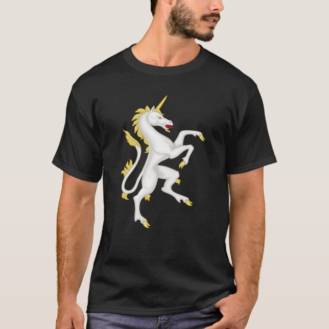 Camiseta Unicórnio com chifre e a cauda dourados (Frente)