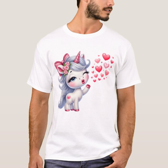 Camiseta Unicórnio com Corações – Kawaii Unicórnio do Amor (Frente)