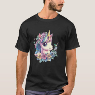 Camiseta Unicórnio Com Coroa Floral Magia Pastel